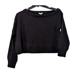 Bar III 100126012PT Womens Size PL Deep Black Long Sleeve Cropped Table Sweater